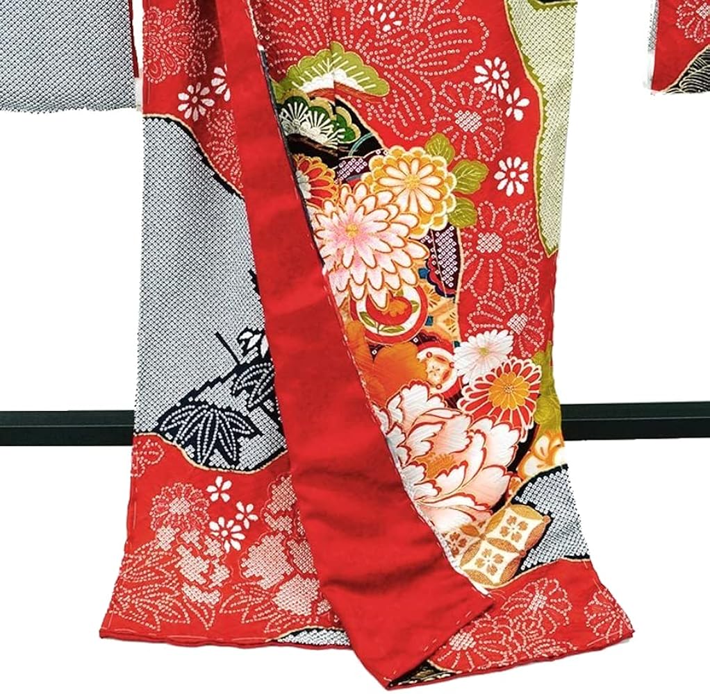 Amazon | [京都うさぎ堂] 仕立て付き 総絞り正絹振袖 単品 f-034 赤