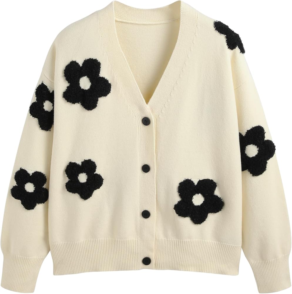 CIDER Womens Cardigan V Neck Floral Cardigan for Women Knit Button
