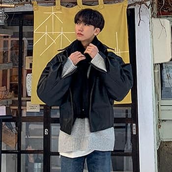 Amazon | [Vihana] レザージャケット 革ジャン メンズ 黒 ボタン PU革