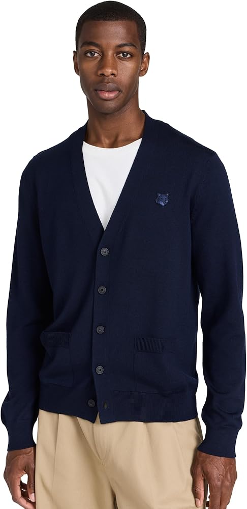 Maison Kitsuné Men's Bold Fox Head Cardigan, Ink Blue, XXL at