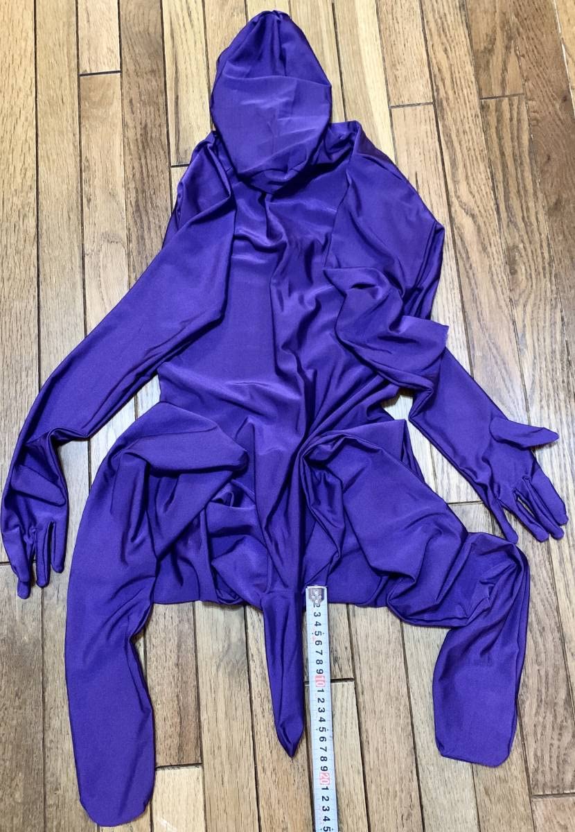 Amazon | Mサイズ紫色ゼンタイ光沢有りフルフェイス全身タイツ肌タイツ