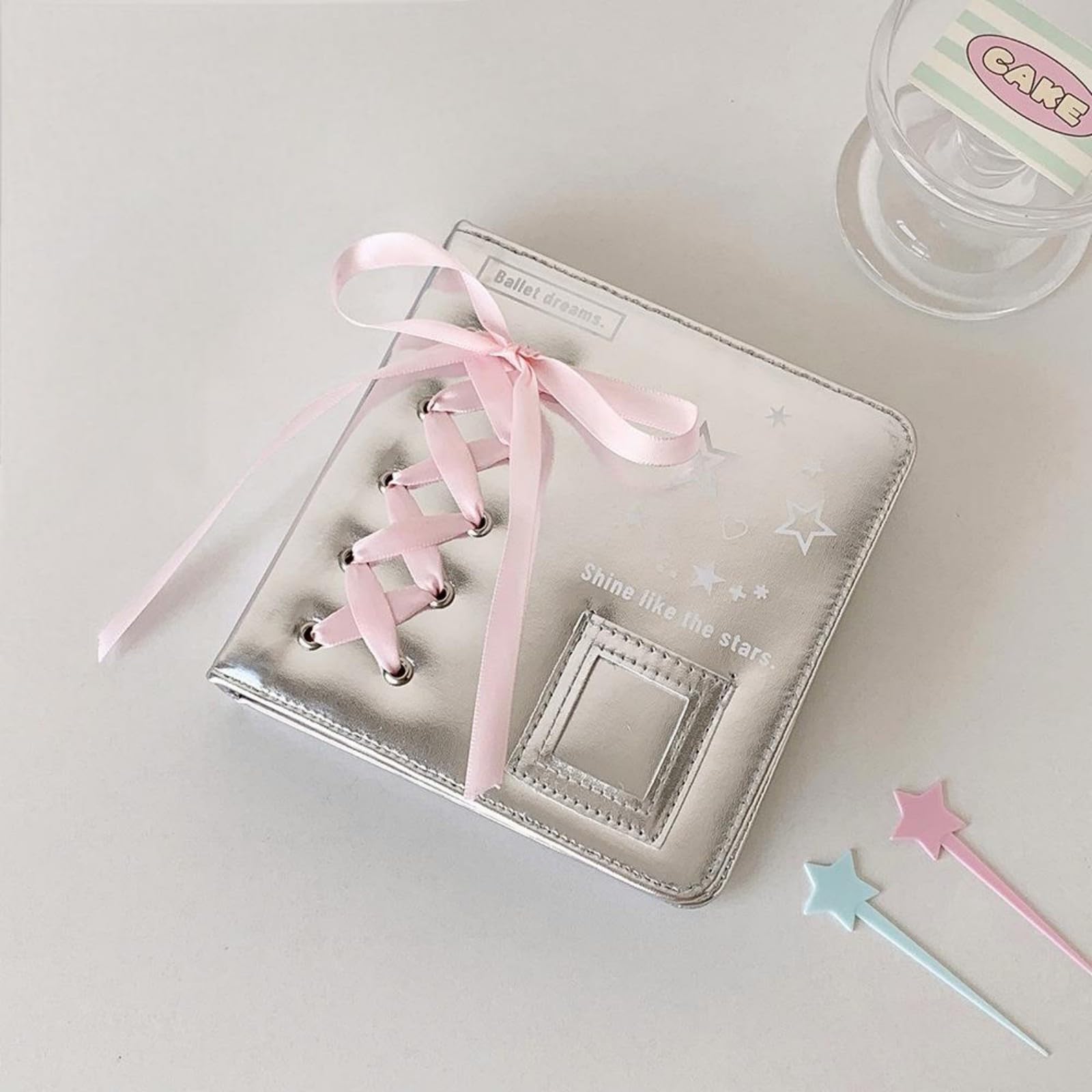 Amazon.co.jp: シール帳 かわいい手帳 6穴 A7 銀色 PU レザー