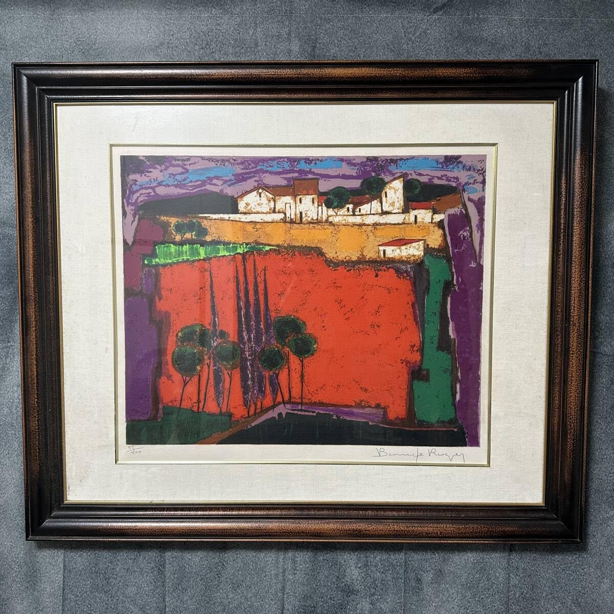 真作 ロジェ ボナフェ 農家の松と離れた納屋 4F 油彩画 真作 ロジェ