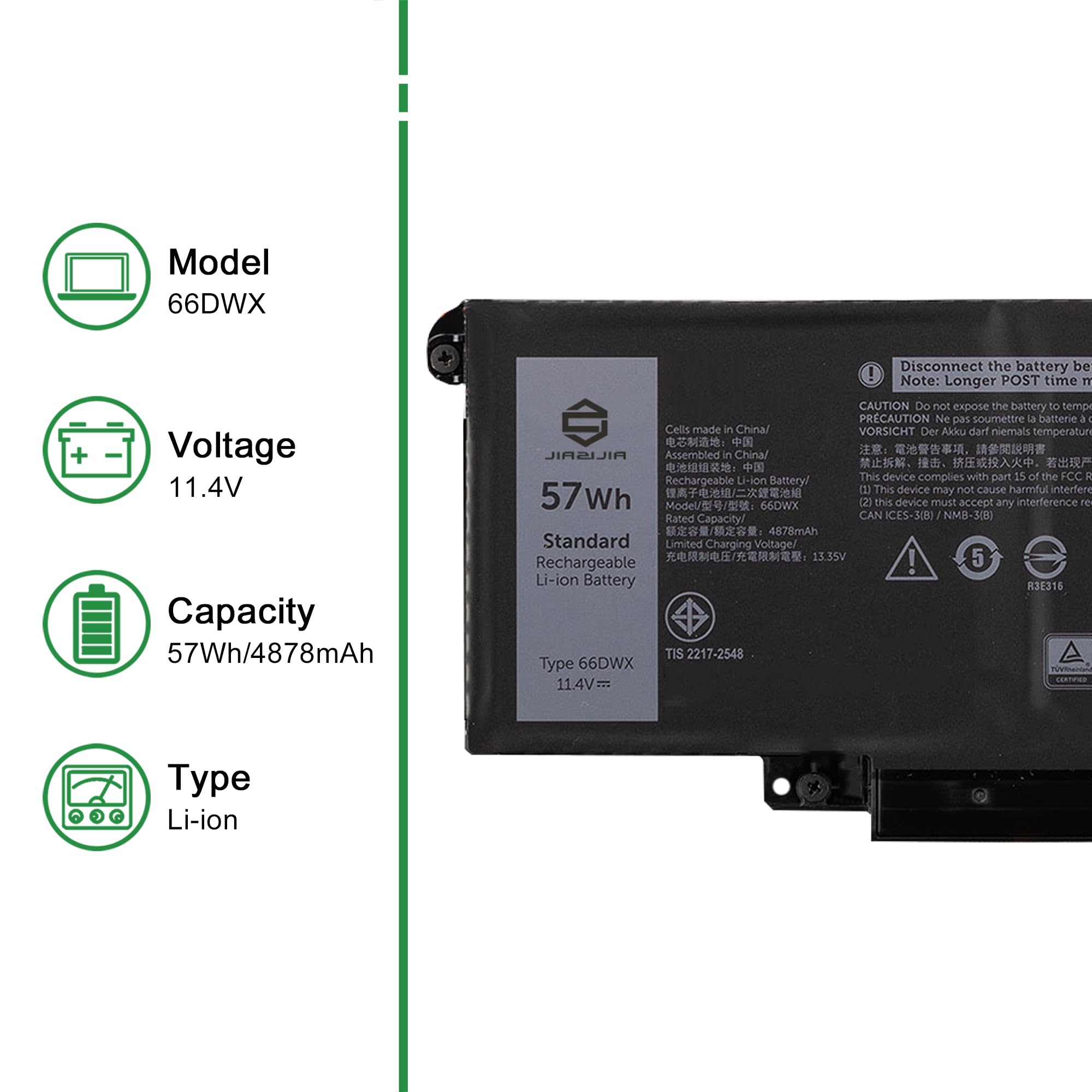 Amazon.com: JIAZIJIA 66DWX 086D0Y Laptop Battery Replacement for