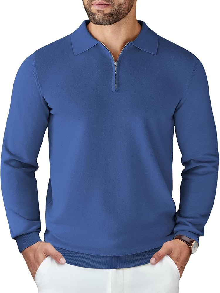 Amazon.com: COOFANDY Mens Knit Polo Sweater Casual Long Sleeve