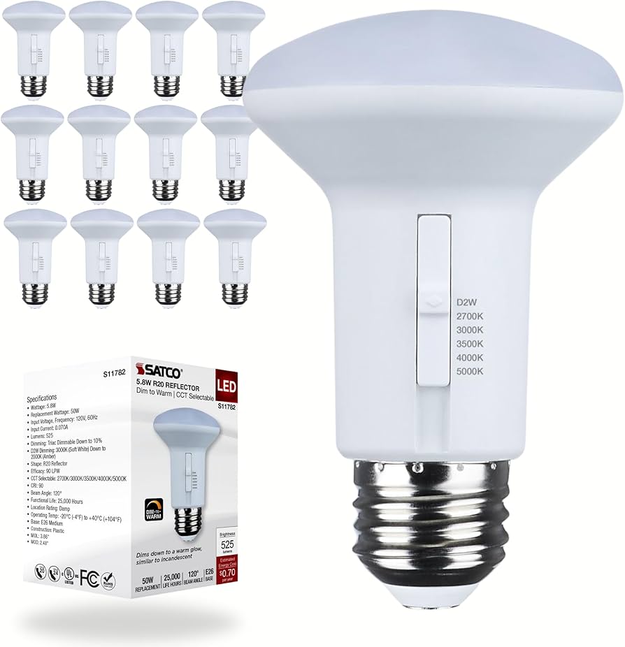 Satco 12 Bulbs Pack, S11782 5.8 Watt R20 LED; 27K/30K/35K/40K/50K