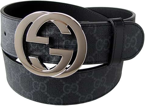 Amazon | [グッチ] ベルト メンズ Gバックル ブラック グレー 411924
