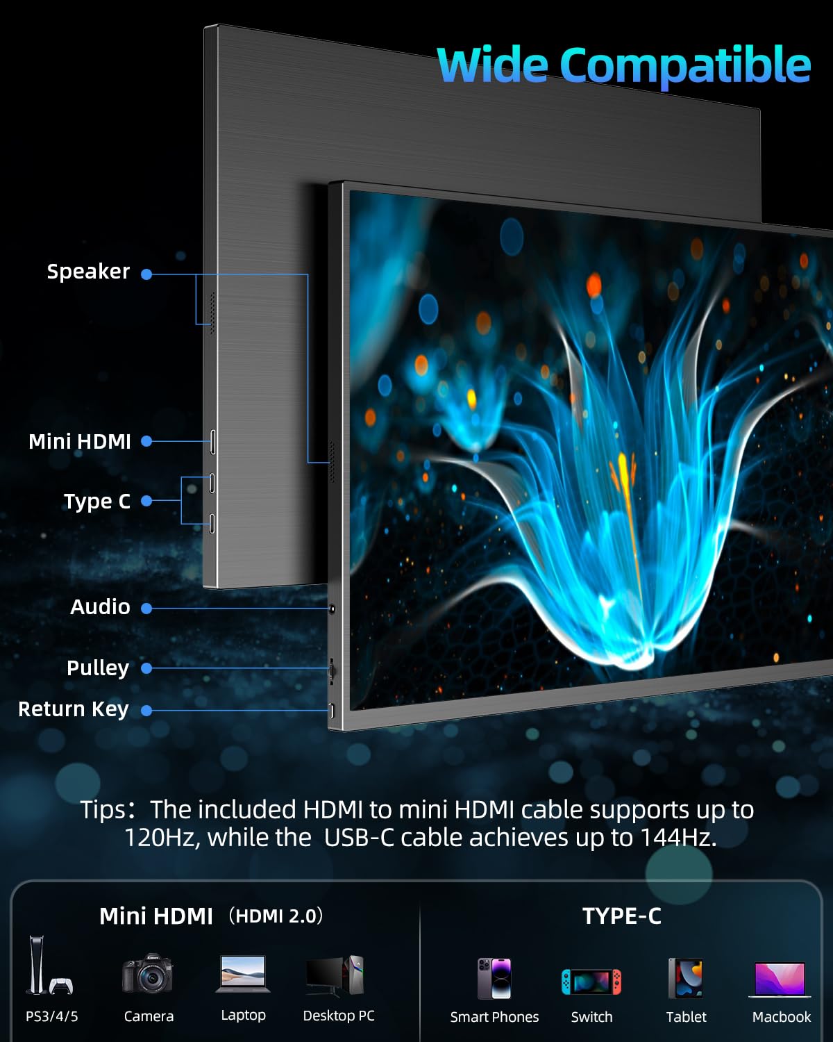 UPERFECT 18 Inch QLED Portable Monitor, 2K 2560 x 1600, 144Hz