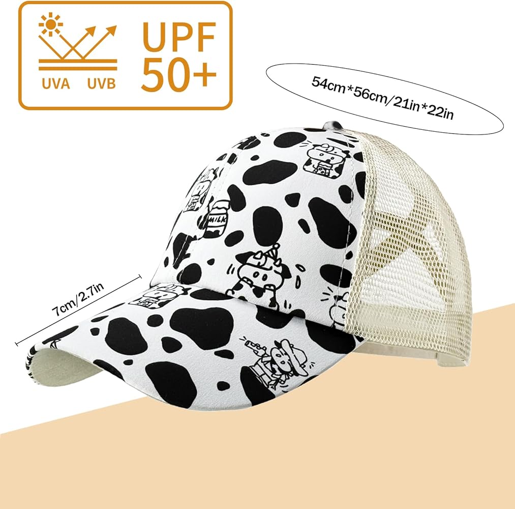 Cow Print Baseball Cap Cute Cow Ponytail Hats for Women Dad Sun