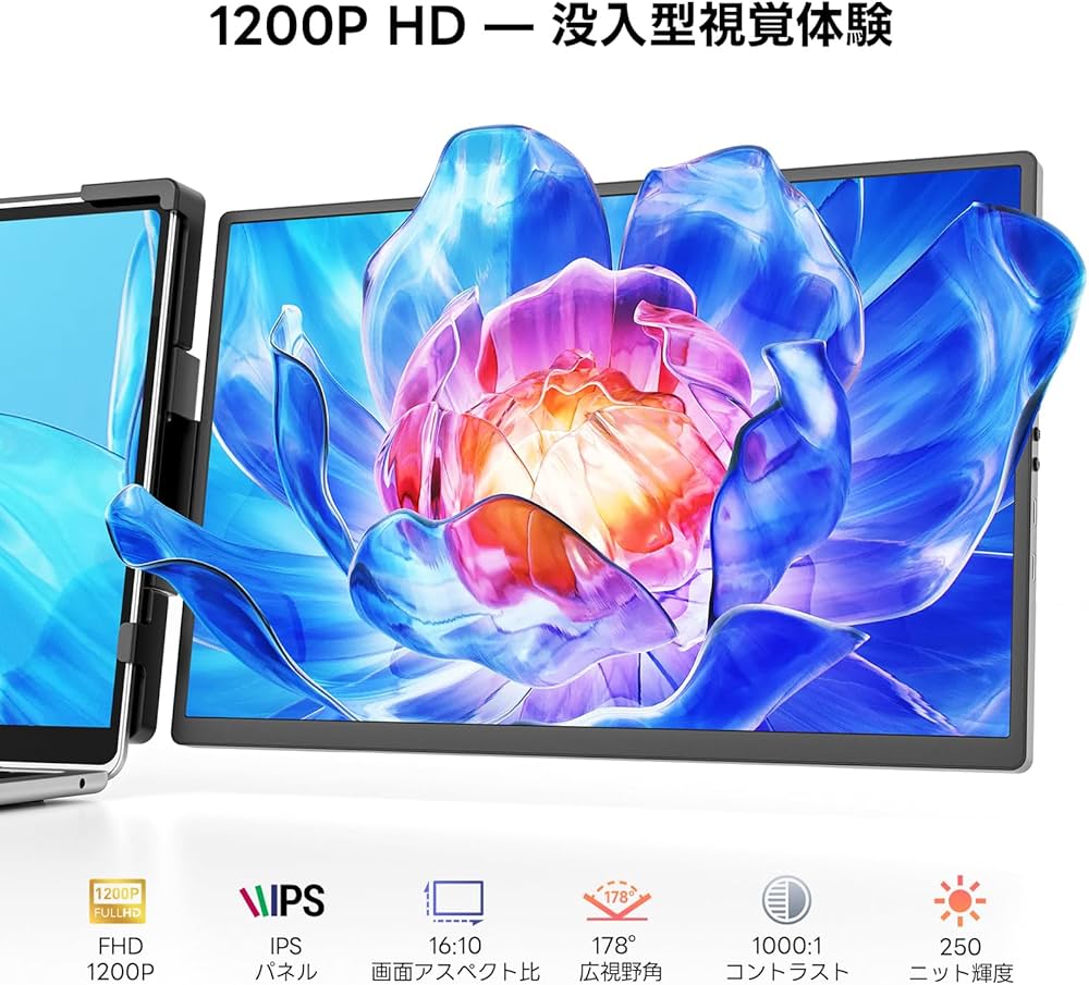 Amazon.co.jp: Dopesplay 1200P 360°回転 1画面 デュアルモニター 14