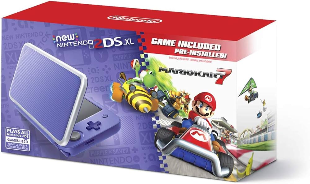 Console NEW Nintendo 2DS XL Purple + Silver Mario Kart 7 Bundle