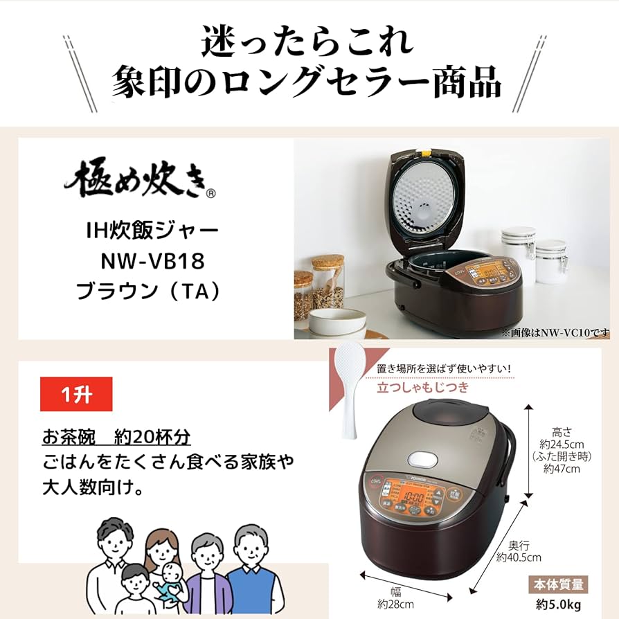 Amazon | 象印マホービン 炊飯器 1升 ブラウン NW-VB18-TA | 象印