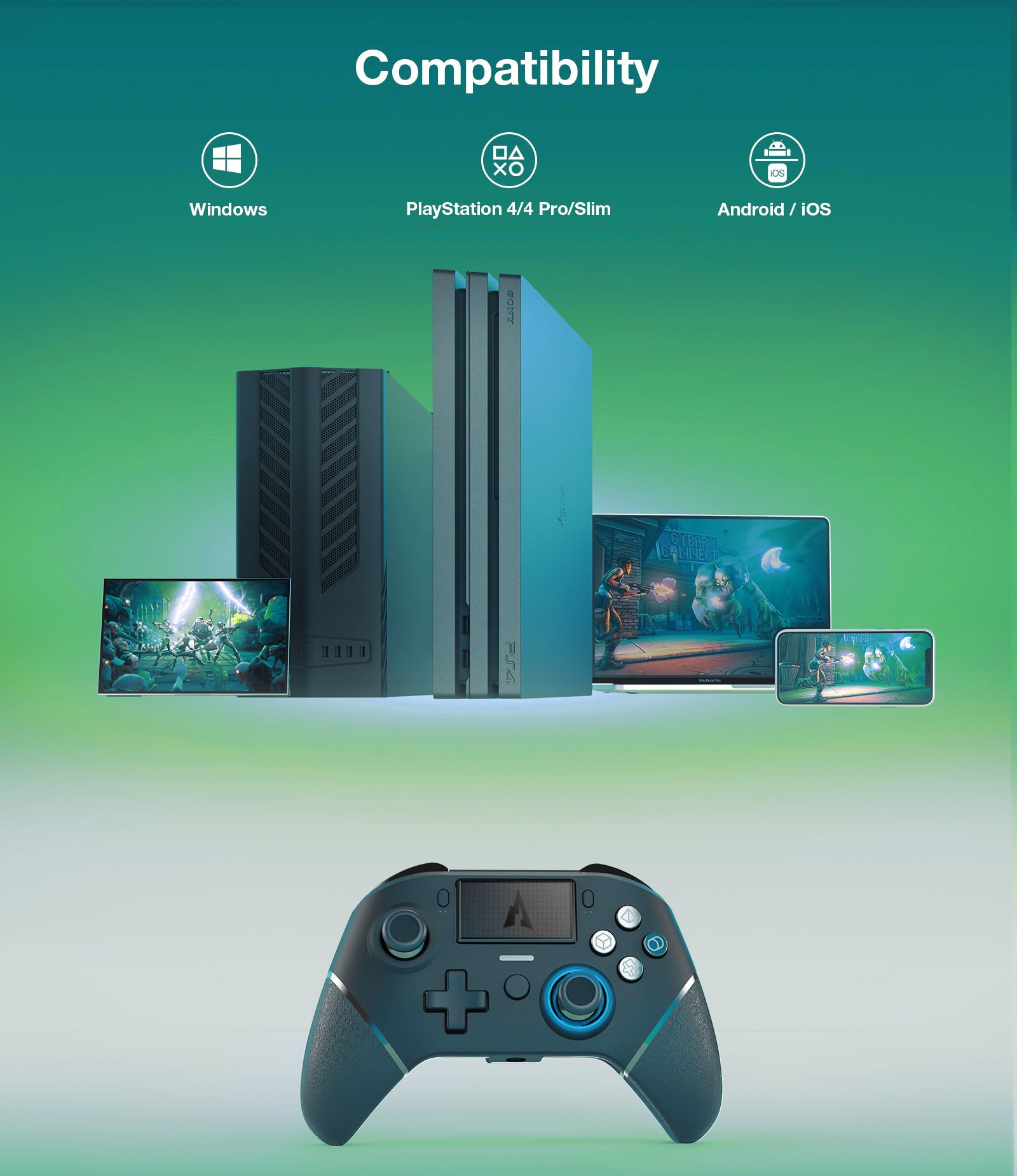 ASUSPORACE Wireless Controller for PS4 Slim/Pro/PC, Hall Sensor