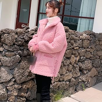 Amazon.co.jp: [HWQFM] レディース ファーコート ピンク ボアブルゾン