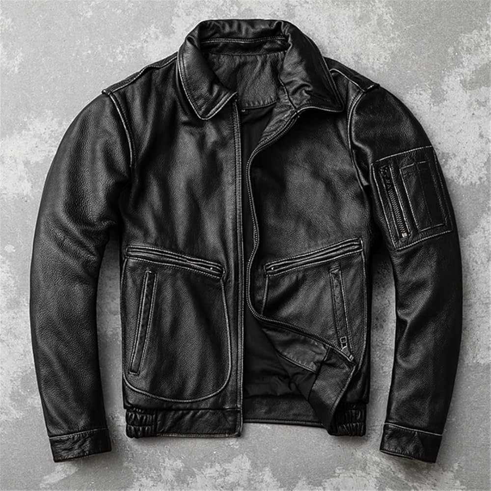 Amazon.com: Real Leather Jacket Vintage Brown Cowhide Coat Men