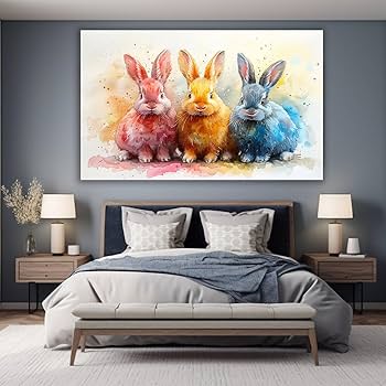 Amazon.co.jp: ZFXFHDR(へ楽ーツ) うさぎ 絵画 キャンバス カラフルな
