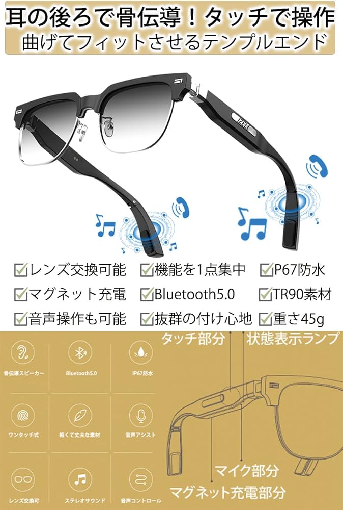 Amazon.co.jp: 骨伝導メガネ 骨伝導スマートグラス 集音機能付き 集音
