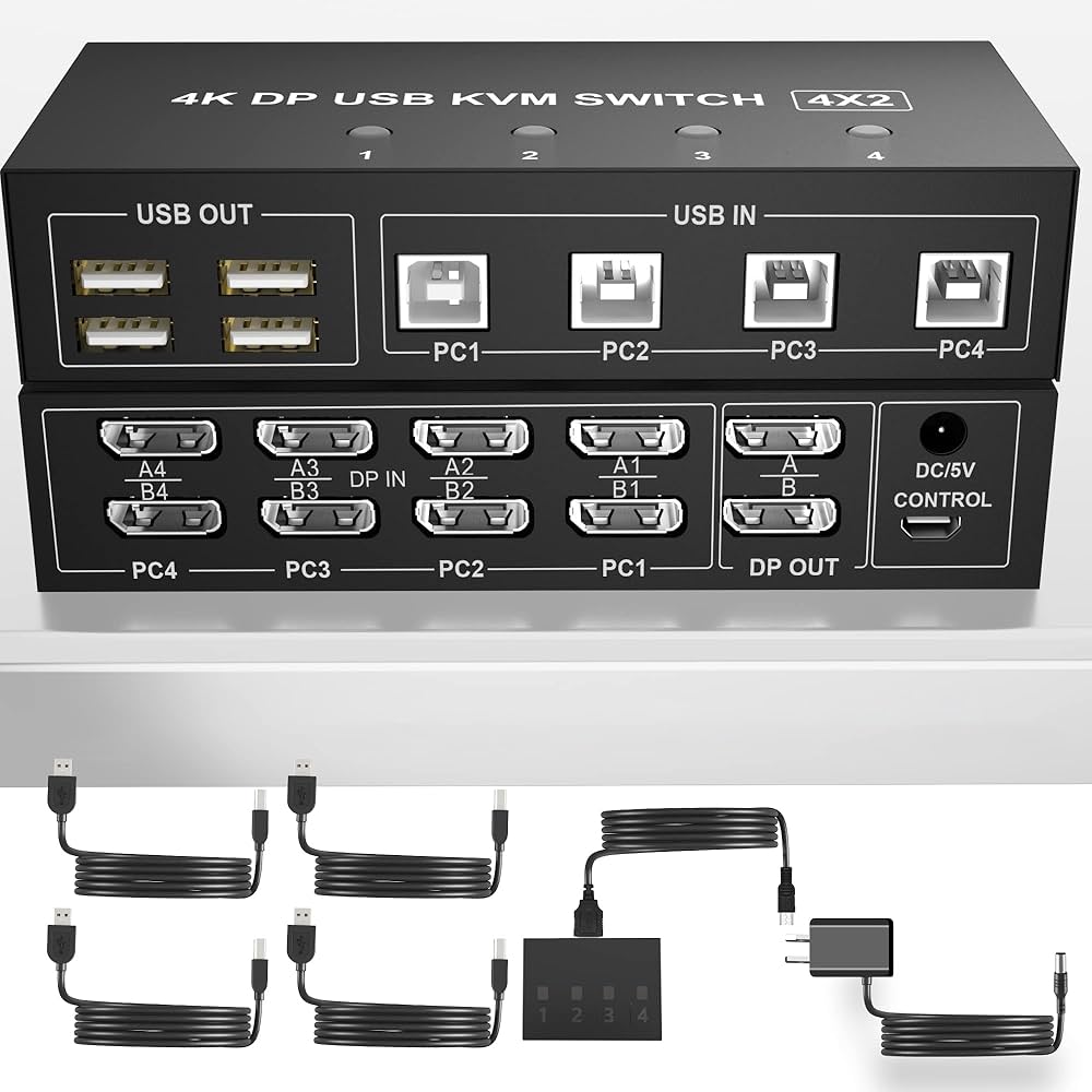 Amazon | Displayport KVMスイッチ デュアルモニター 4台の