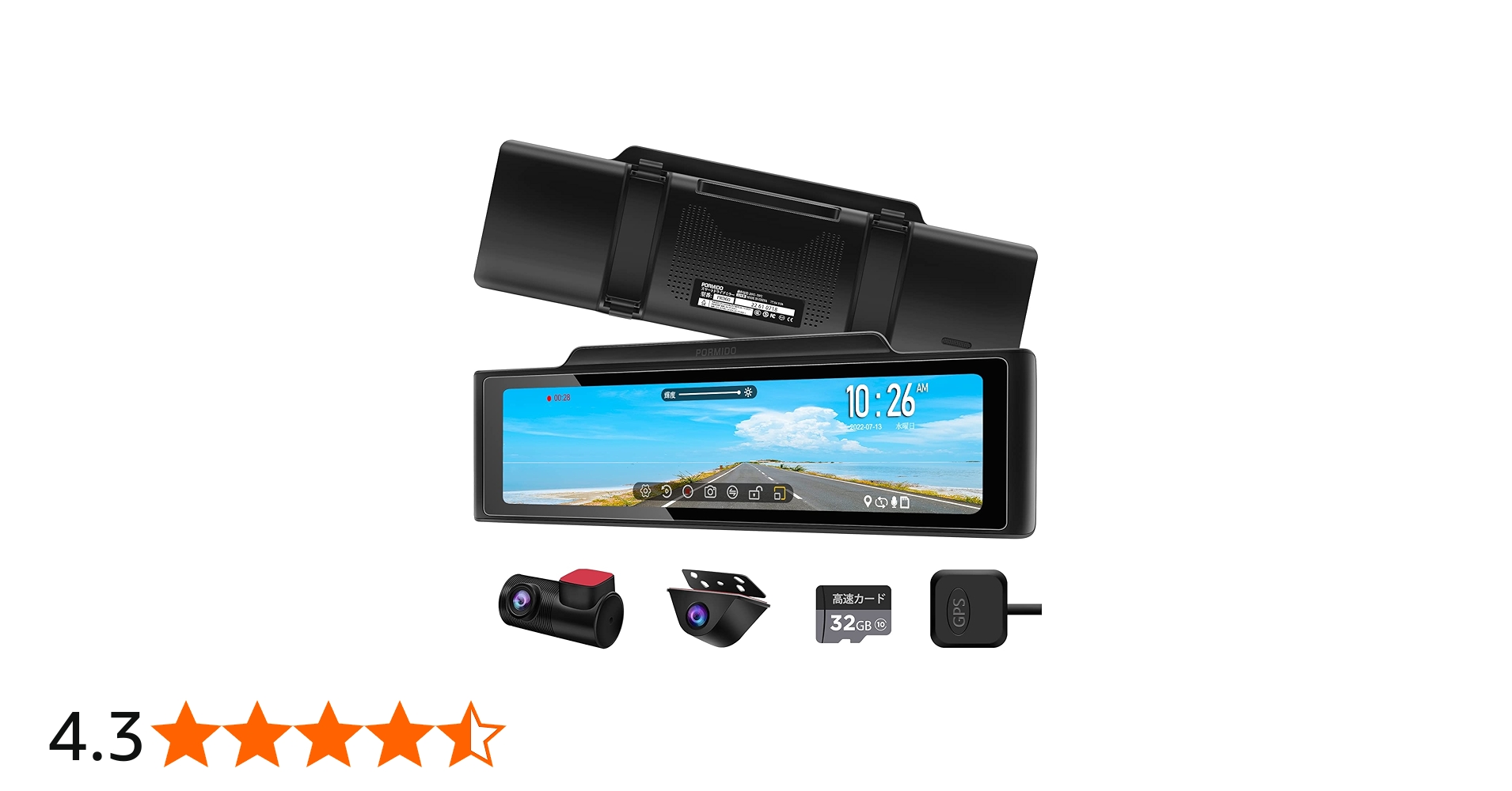 Amazon | PORMIDO ポーミド ドライブレコーダー ミラー型 前後カメラ