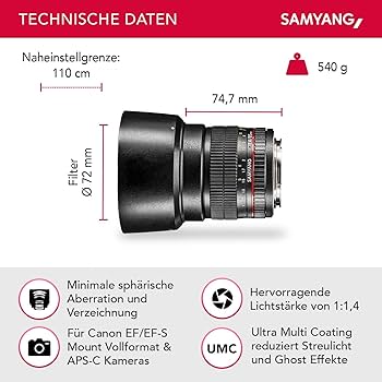 Amazon | SAMYANG 単焦点 レンズ 85mm F1.4 キヤノン EF用 フルサイズ