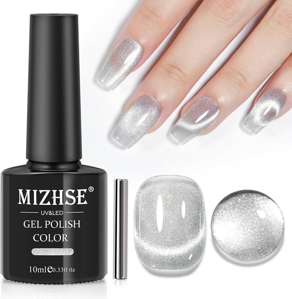 MIZHSE Universal Silver Cat Eye Gel Nail Polish, Magnetic Gel