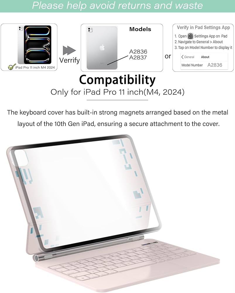 Amazon.com: ZENLU iPad Pro 11 M4 2024 Case with Keyboard Pink