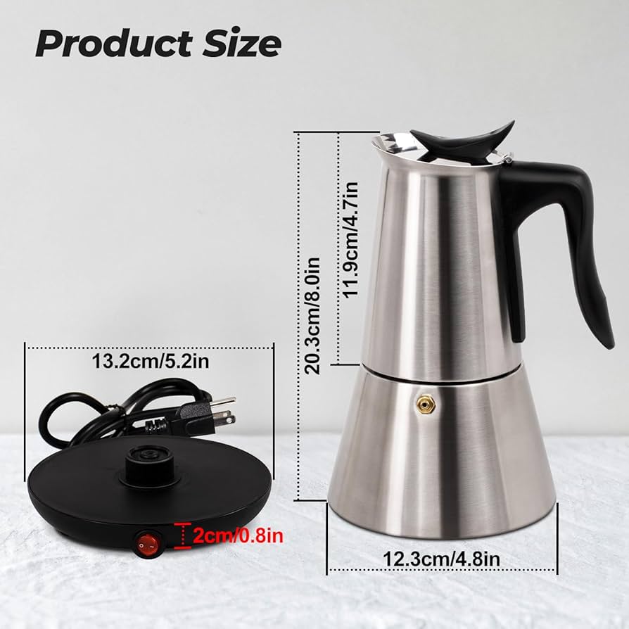 Amazon.com: Vaolvpant Electric Stainless Steel Moka Pot 6 Cup