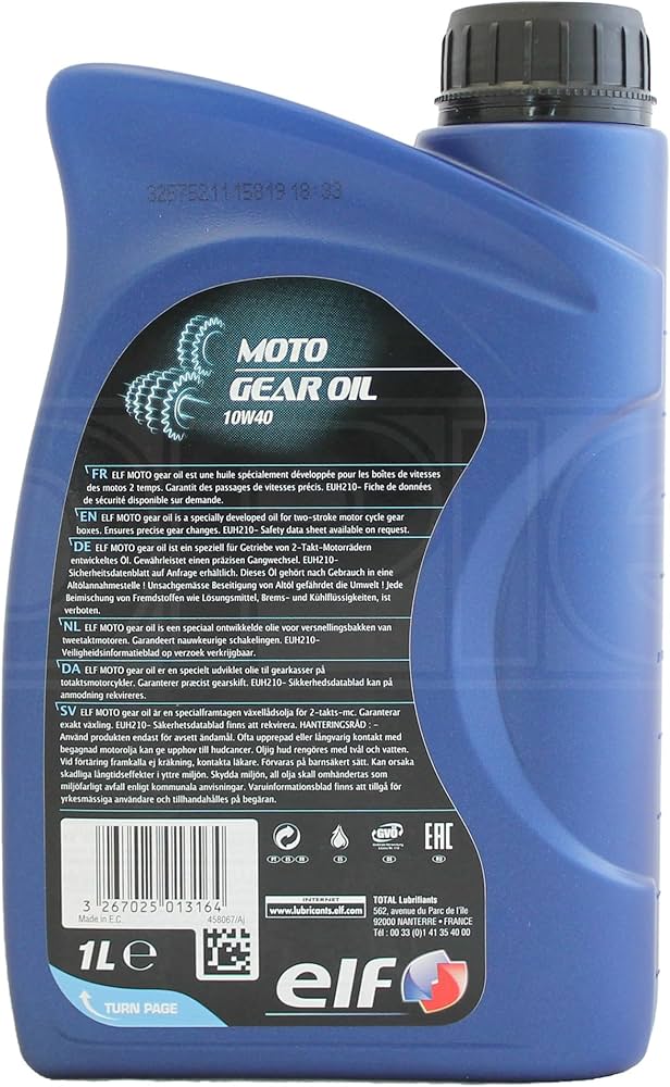 Amazon.fr : ELF Huile de Boîte Moto Gear Oil 10W40 - Bidon de 1 L