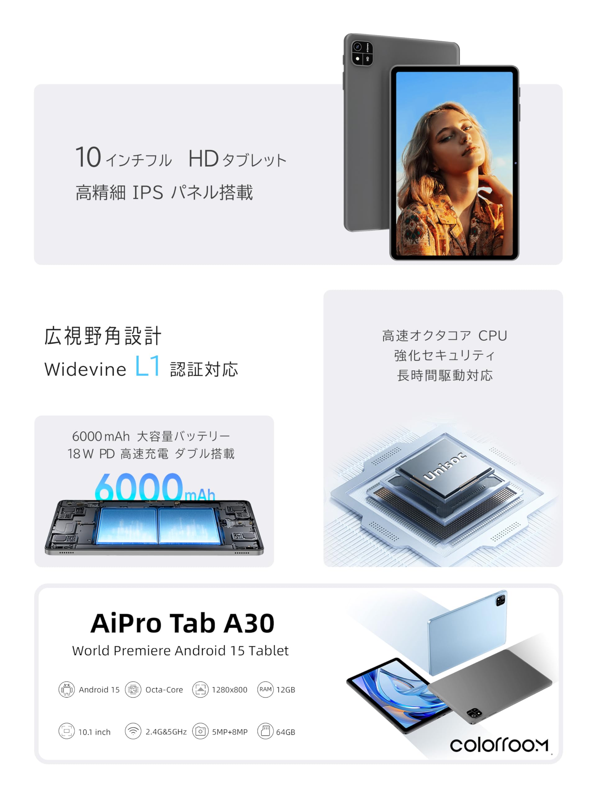 Amazon.co.jp: COLORROOM タブレット アンドロイド 16/ 10.1インチ