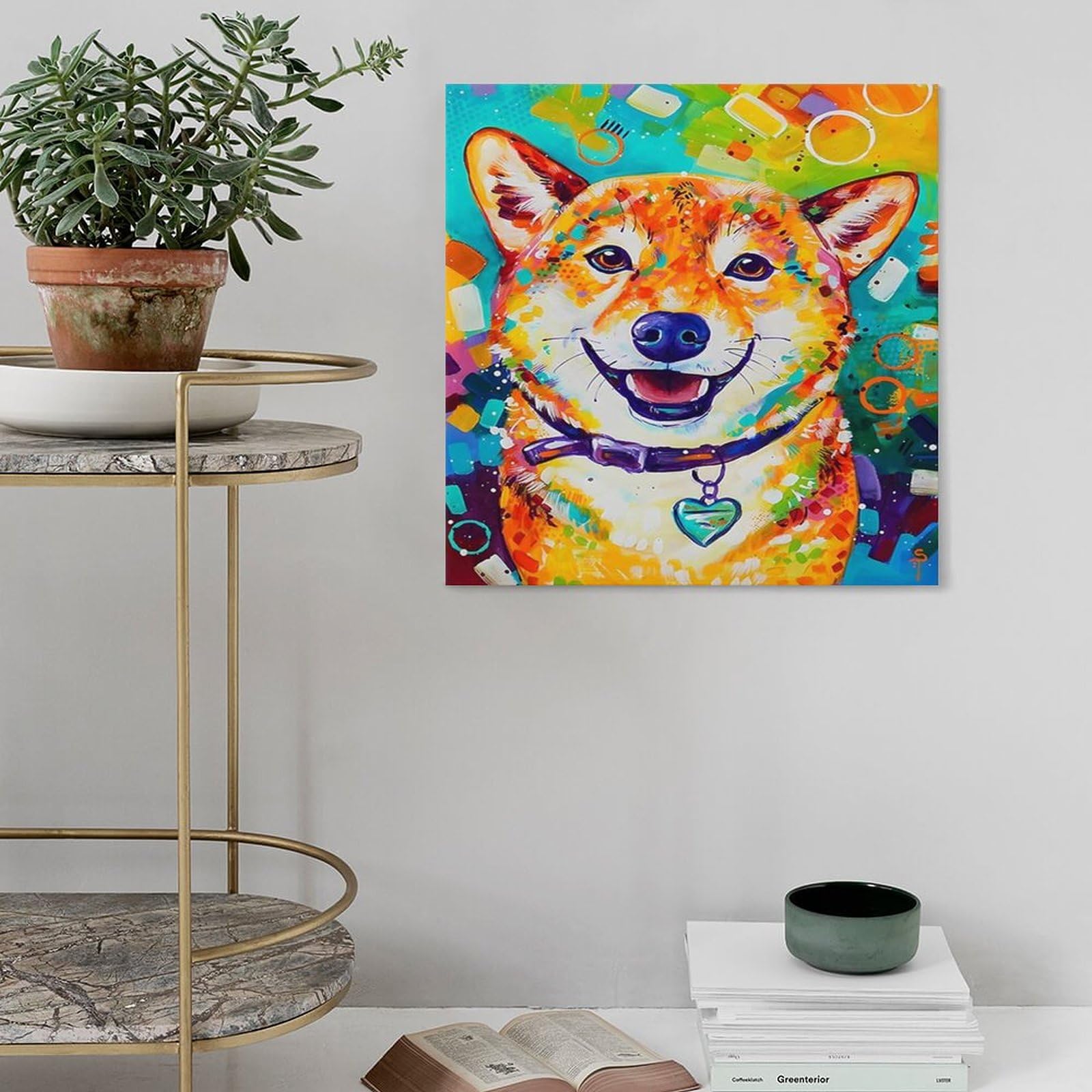 Amazon.co.jp: カラフルな犬の抽象アート犬 柴犬 動物アート 絵画