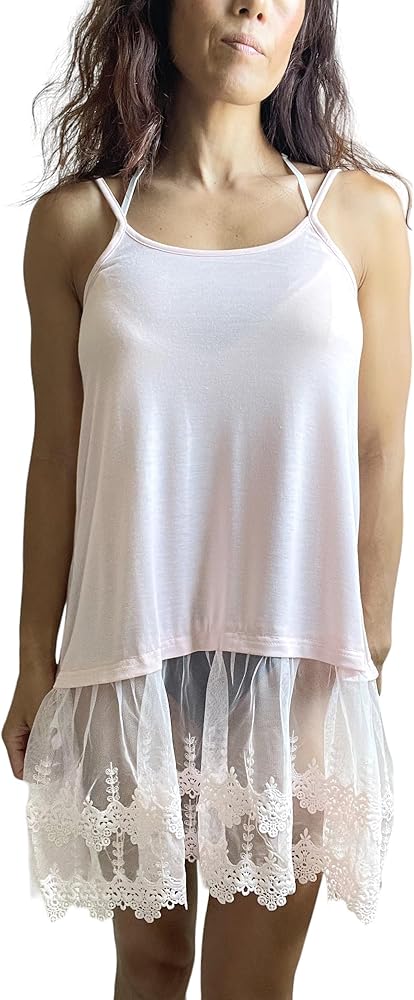 Skelapparel Women's Lace Ruffle Cami Top, Lace Shirt Extender