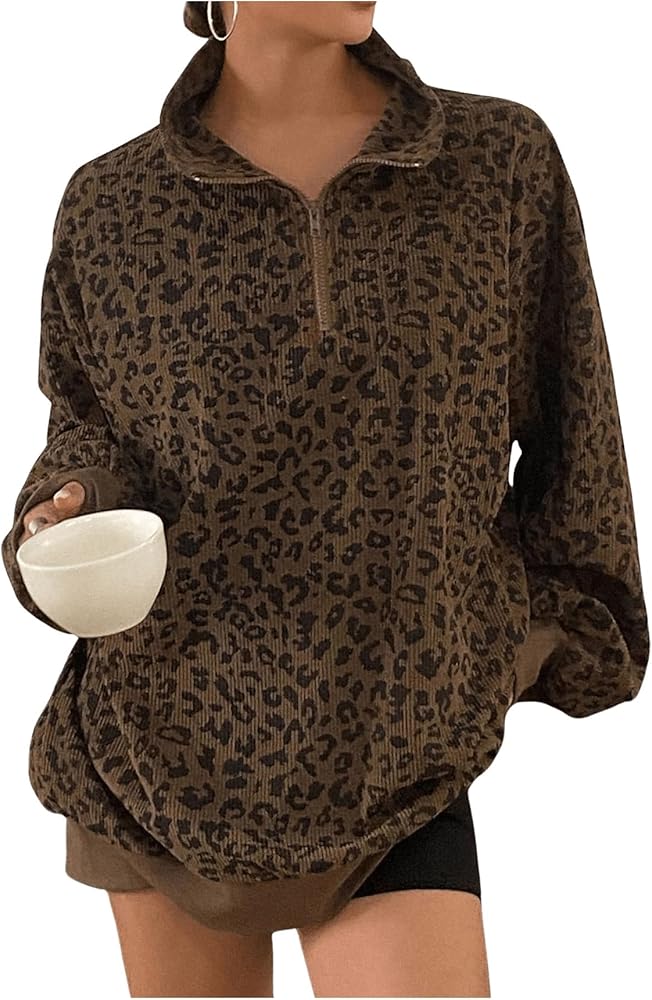 Amazon.com: SOLY HUX Women's Leopard Sweatshirt Half Zip Collar