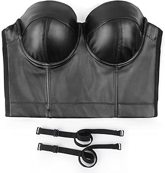 ELLACCI PU Leather Bustier Crop Top Gothic Punk Push Up Women's