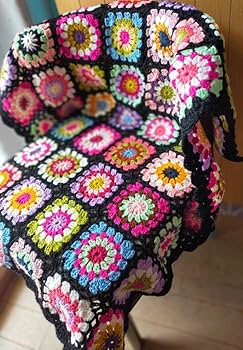 Amazon.co.jp: ブランケット 黒④ マルチカバー グラニースクエア かぎ