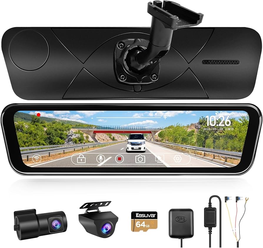 Amazon.co.jp: KASUVAR 純正交換ミラー型ドライブレコーダー 前後