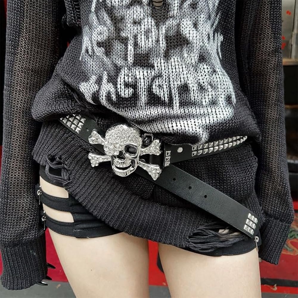 Amazon | [NAMEOF] スタッズ スカル ドクロ ベルト Y2K フェアリー