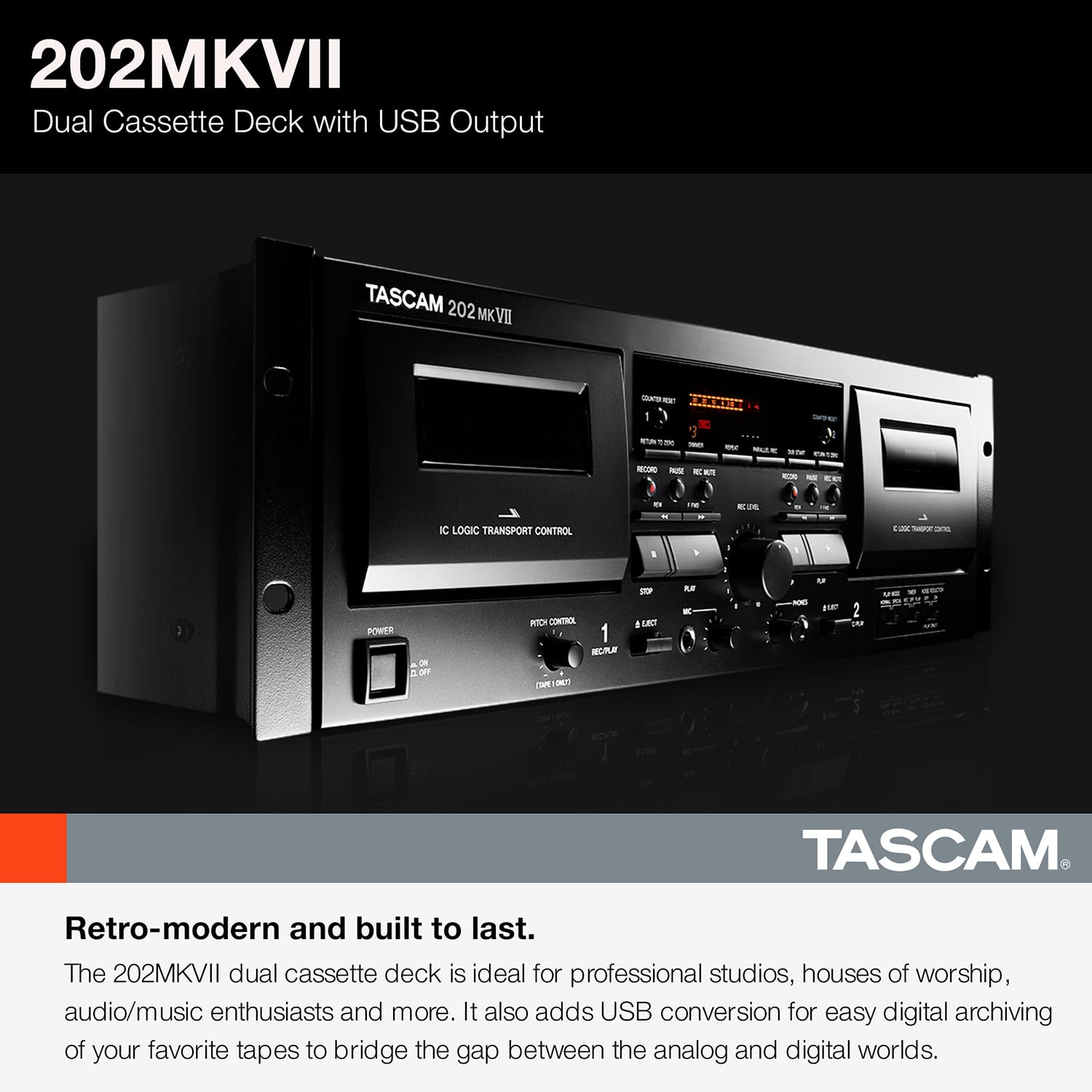 Amazon.com: Tascam 202MKVII Double Cassette Deck Recorder with USB