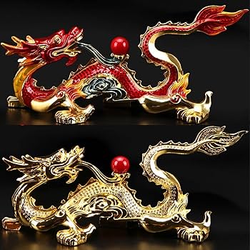 Amazon.co.jp: artlies 龍神 赤龍 金龍 紅龍 風水 ダイヤモンド 置物