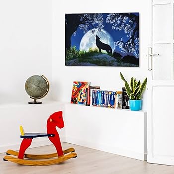 Amazon.co.jp: 絵画 満月の狼の遠吠えインテリア 絵画 動植物の自然
