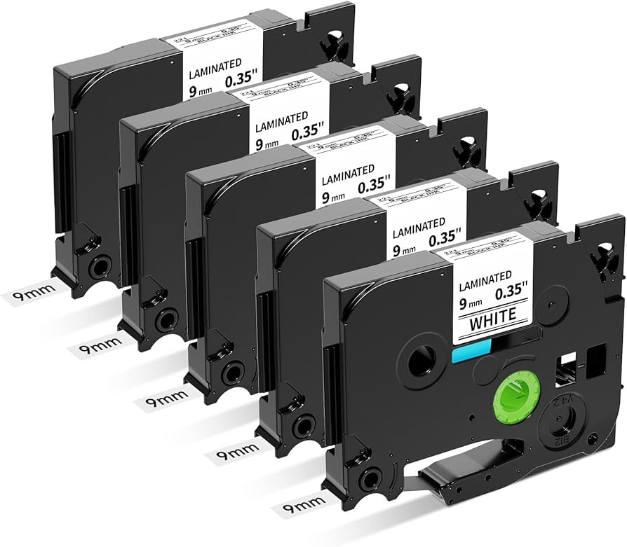 Greateam 5PK TZe-221 Label Maker Tape 9mm Compatible with Brother