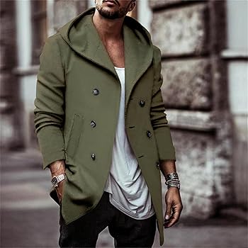 PETCDIM Mens Hooded Duffle Coat Slim fit Double Breasted Wool