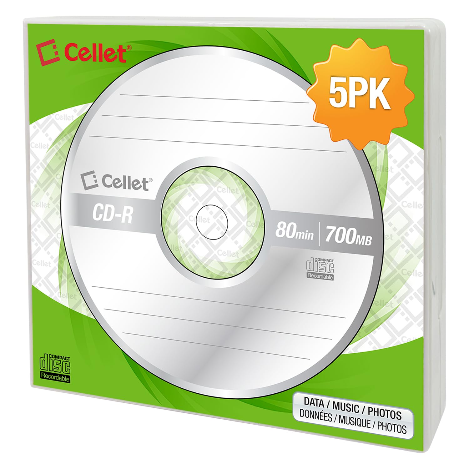 Amazon.com: Cellet CD-R 5-Pack – 700MB 80-Minute Blank Discs, 52X