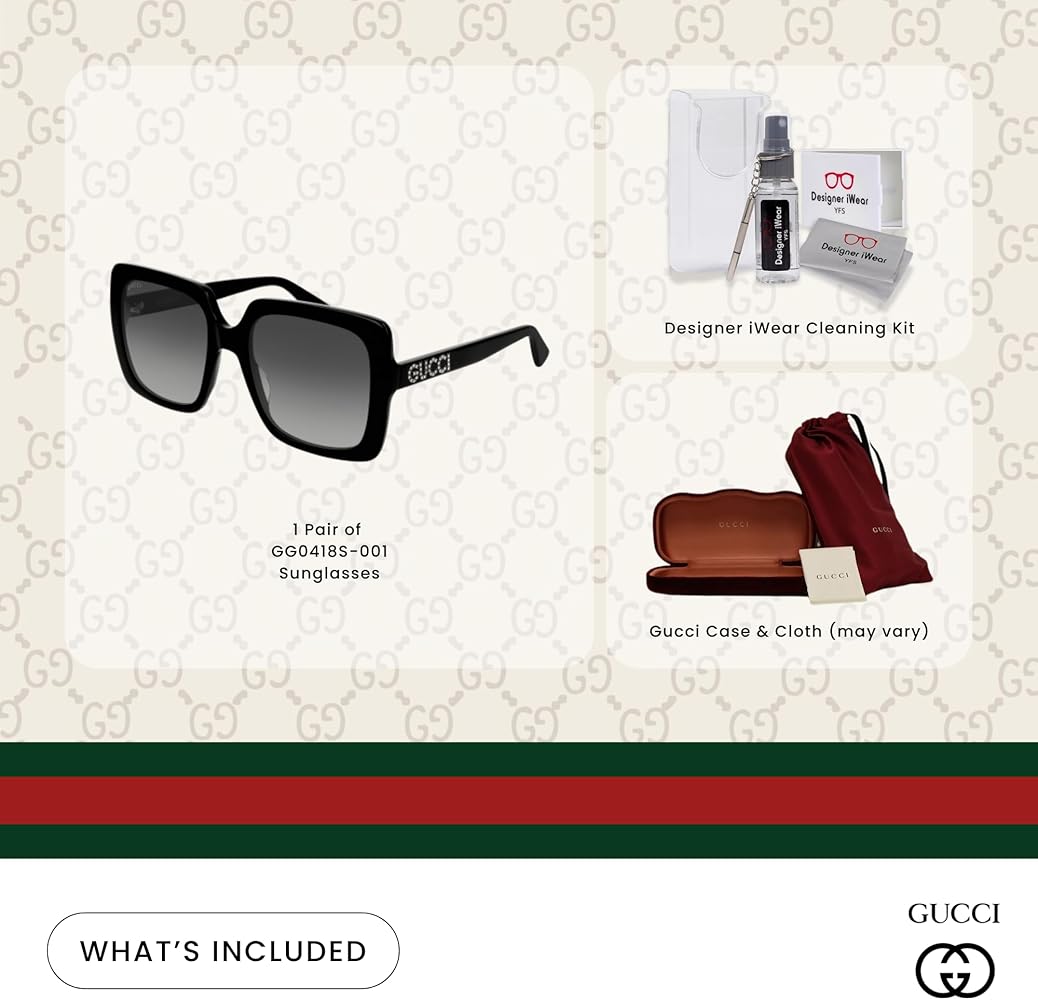 Gucci GG0418S 001 54M Black/Grey Gradient Square Sunglasses For