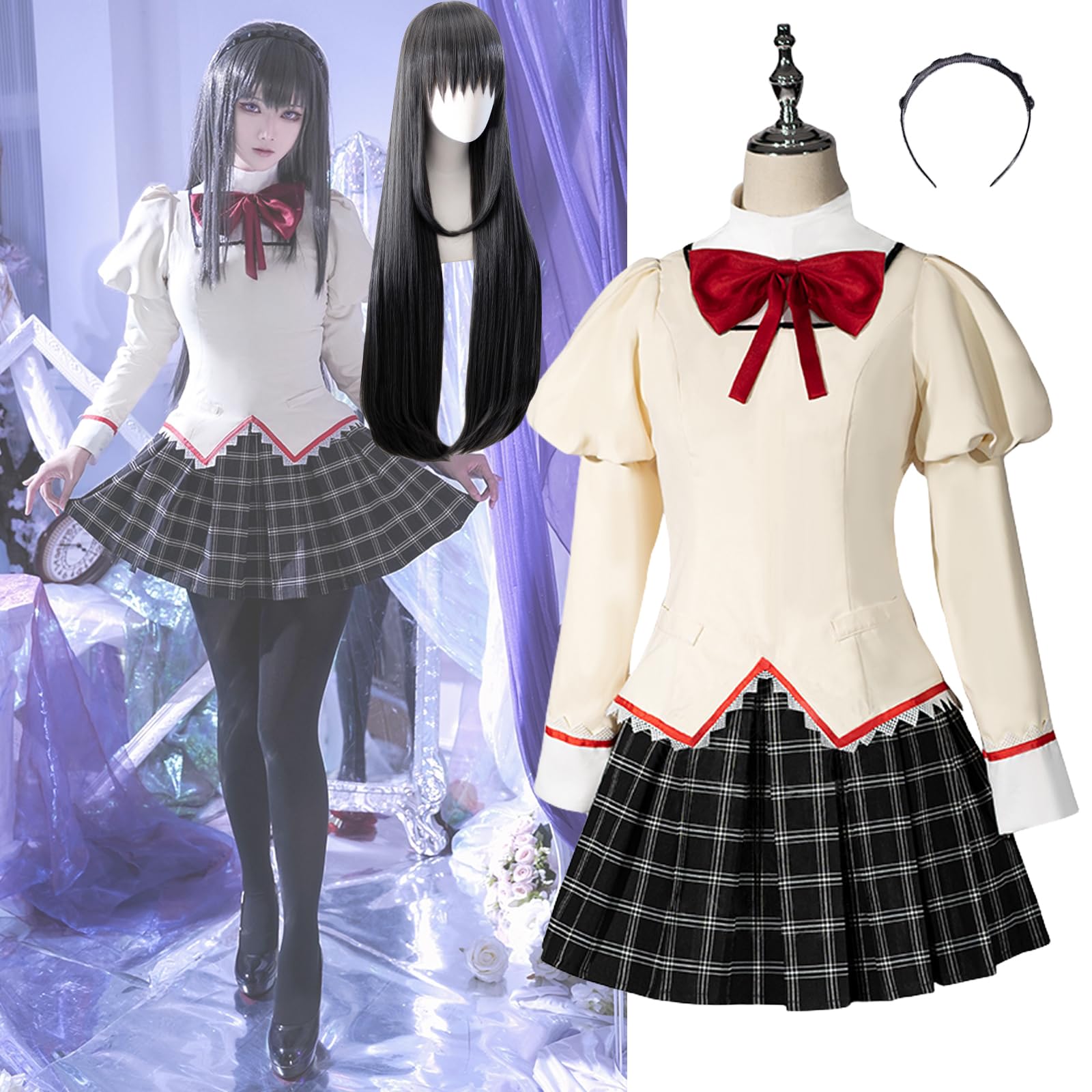 Amazon.co.jp: まどマギの制服 コスプレ衣装 全員 髪飾り 靴下