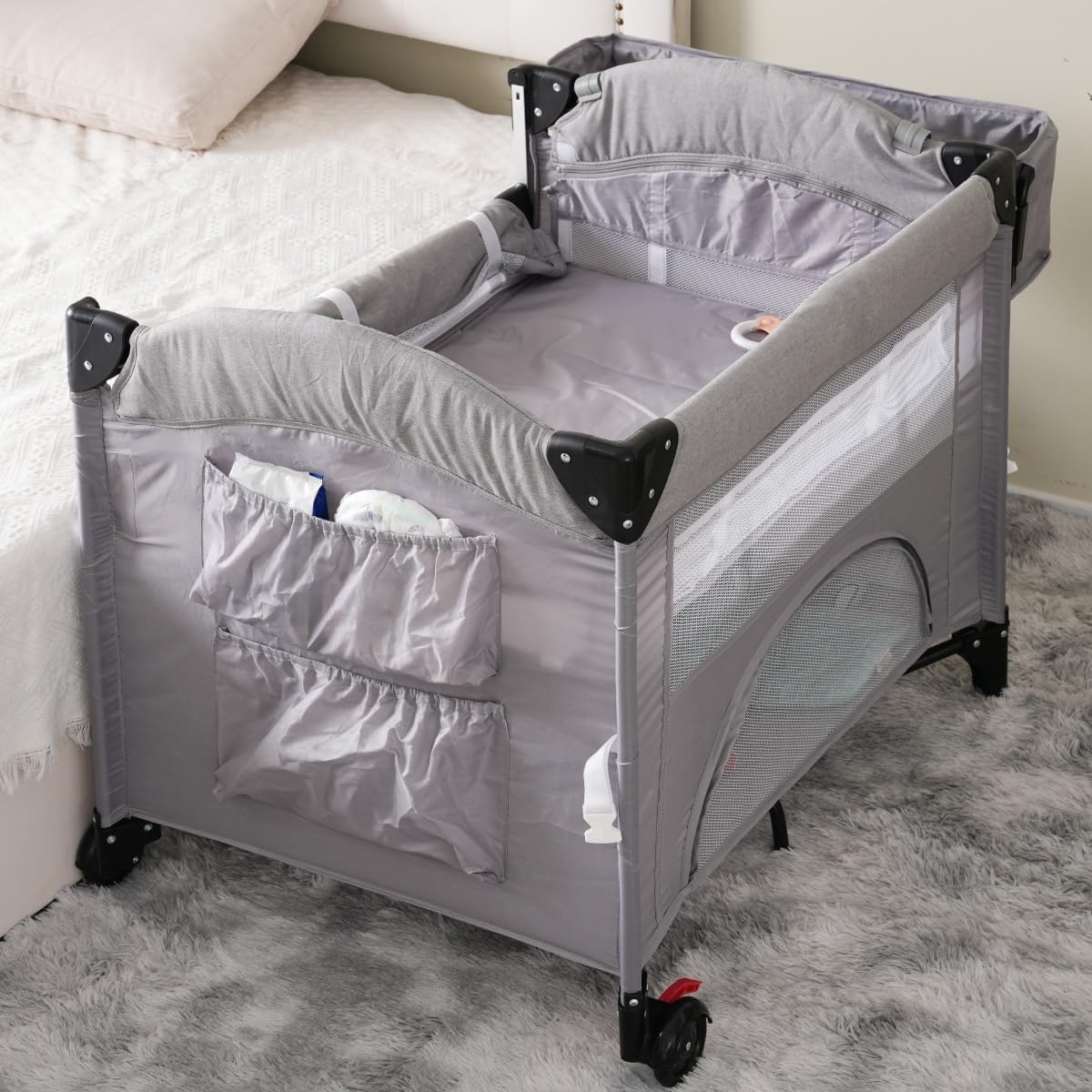 くろ〈訳あり〉ベビーベッド 6段階調節可能 グレー : 2025 くろ様専用