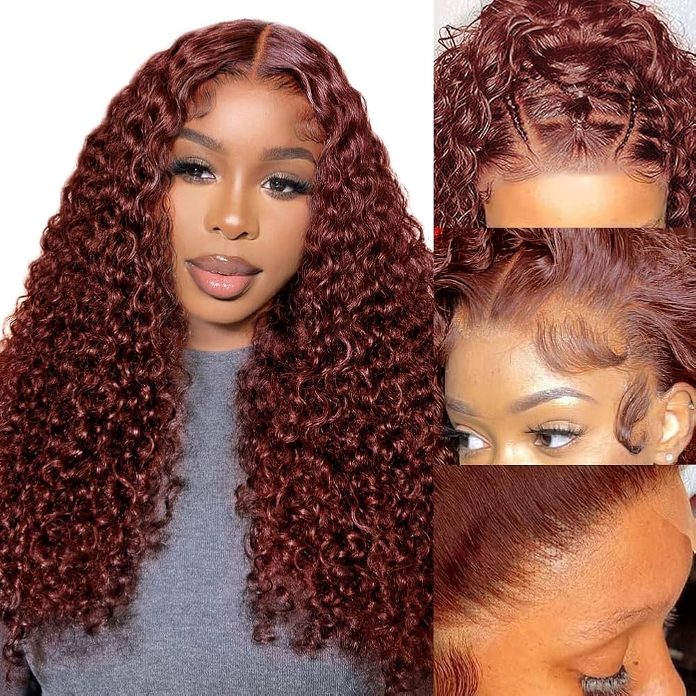 Amazon.com: XNJ Reddish Brown Curly Wigs Human Hair 13x4 Auburn