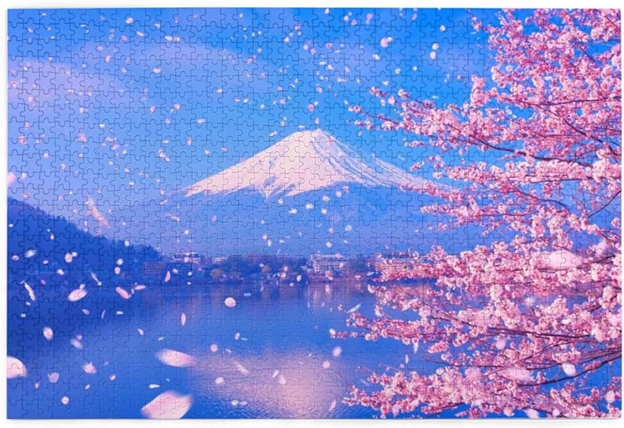 Amazon.co.jp: ジグソーパズル 1000ピース 桜の花びら イラスト 富士山
