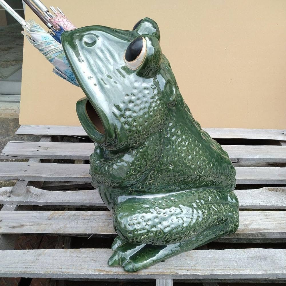 Amazon.co.jp: 陶器傘立て 難有 殿様カエル グリーン オブジェ 縁起物