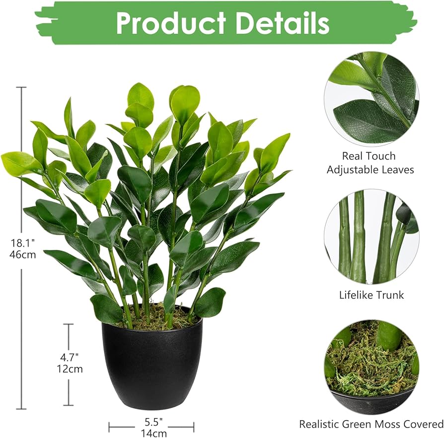 Amazon｜人工植物 屋内 フェイク植物 ブラックポット 人工ZZ植物