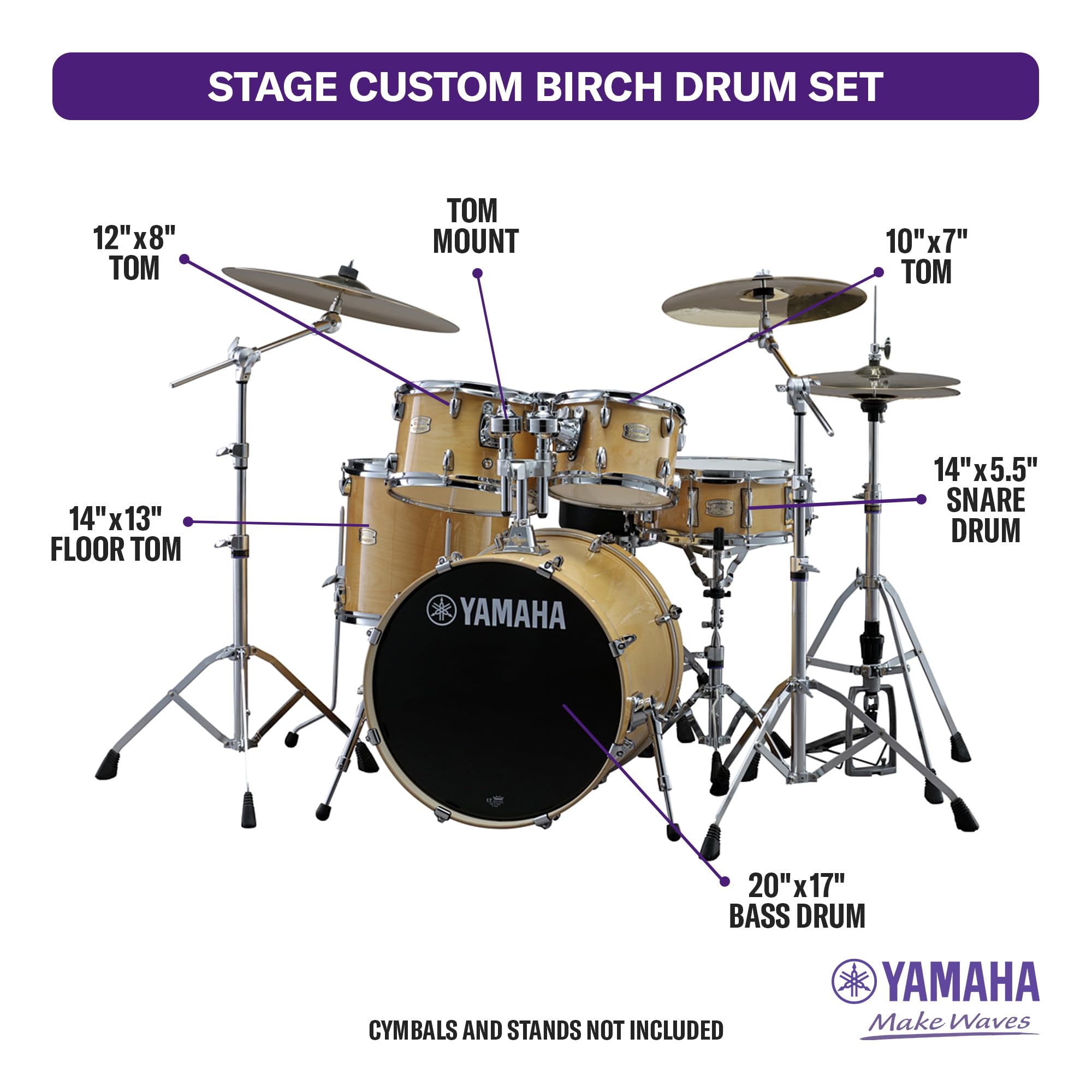 Amazon.com: Yamaha Stage Custom Birch 5pc Drum Shell Pack With a